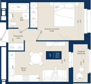 Квартира 39,1 м², 1-комнатная - изображение 1