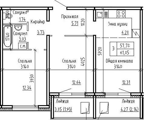 57,8 м², 2-комнатная квартира 6 800 000 ₽ - изображение 1