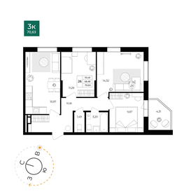 Квартира 68,5 м², 3-комнатная - изображение 1