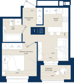 Квартира 33,4 м², 1-комнатная - изображение 1
