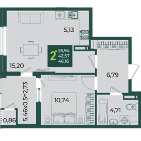 Квартира 46,2 м², 2-комнатная - изображение 1