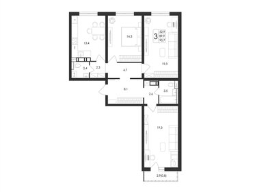 Квартира 90,7 м², 3-комнатная - изображение 1