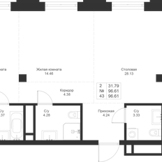 Квартира 96,6 м², 2-комнатная - изображение 3