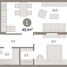 Квартира 49,4 м², 1-комнатная - изображение 3