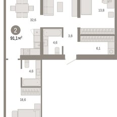 Квартира 91,1 м², 2-комнатная - изображение 3