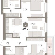 Квартира 67,2 м², 2-комнатная - изображение 3