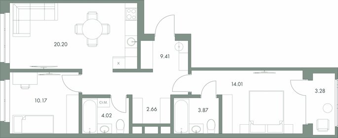 Квартира 67,6 м², 2-комнатная - изображение 1