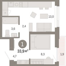 Квартира 33,9 м², 1-комнатная - изображение 3
