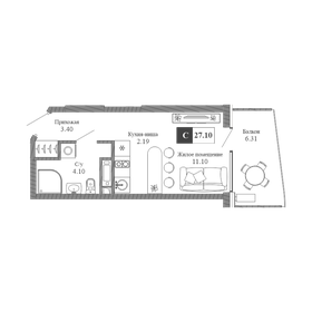 Квартира 27,1 м², студия - изображение 1