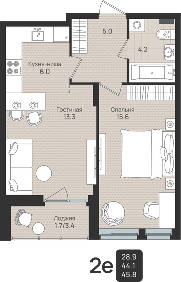 43 м², 2-комнатная квартира 4 750 000 ₽ - изображение 90