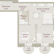 Квартира 59,8 м², 2-комнатная - изображение 2
