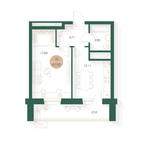 Квартира 42 м², 1-комнатная - изображение 1