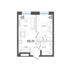 Квартира 40,8 м², 1-комнатная - изображение 2