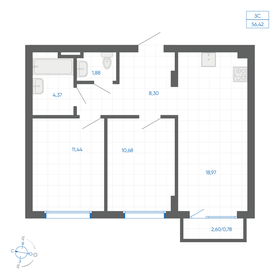 Квартира 56,4 м², 2-комнатная - изображение 1