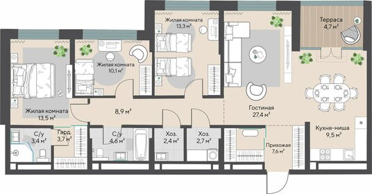 Квартира 108,5 м², 3-комнатная - изображение 2