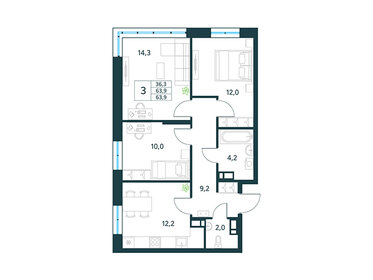 Квартира 64,9 м², 3-комнатная - изображение 1