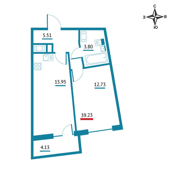 39,8 м², 1-комнатная квартира 6 076 350 ₽ - изображение 28