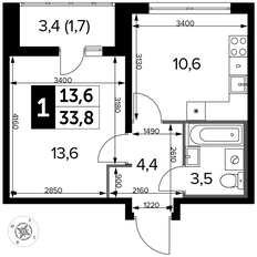 Квартира 33,7 м², 1-комнатная - изображение 2