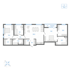 Квартира 111,4 м², 3-комнатная - изображение 2