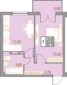 Квартира 35,1 м², 1-комнатная - изображение 1