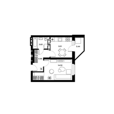 Квартира 34,9 м², 1-комнатная - изображение 2