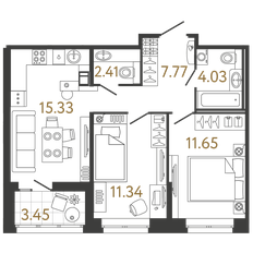 Квартира 52,5 м², 2-комнатная - изображение 2
