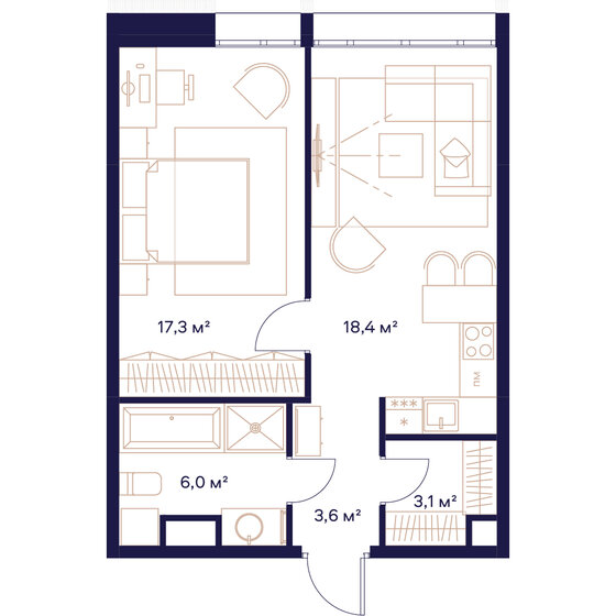 48,4 м², 1-комнатная квартира 26 578 000 ₽ - изображение 49