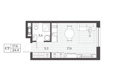 Квартира 24,4 м², студия - изображение 1