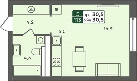 Квартира 30,5 м², студия - изображение 1
