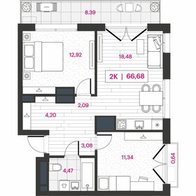 Квартира 66,7 м², 2-комнатная - изображение 1