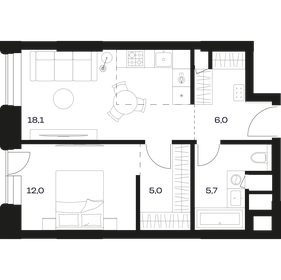 Квартира 49,4 м², 1-комнатные - изображение 1