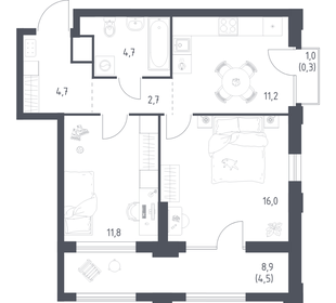 Квартира 55,9 м², 2-комнатная - изображение 1