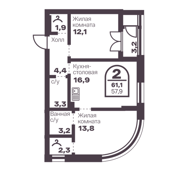 51 м², 2-комнатная квартира 9 100 000 ₽ - изображение 89