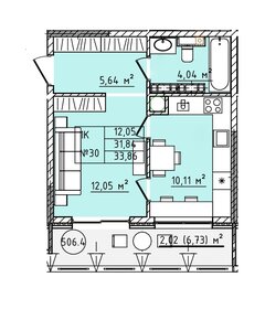 Квартира 33,9 м², 1-комнатная - изображение 1