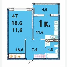 Квартира 47 м², 1-комнатная - изображение 3