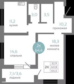 Квартира 64,4 м², 2-комнатная - изображение 1