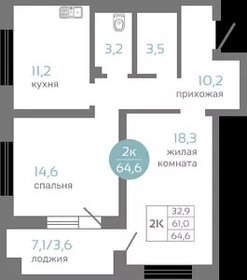 Квартира 64,6 м², 2-комнатная - изображение 1
