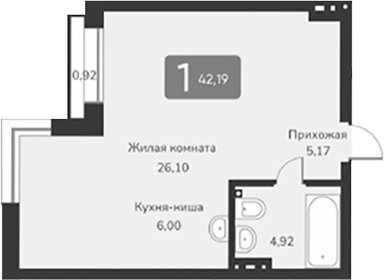 Квартира 43 м², 1-комнатная - изображение 1