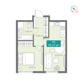 Квартира 33 м², 1-комнатная - изображение 1