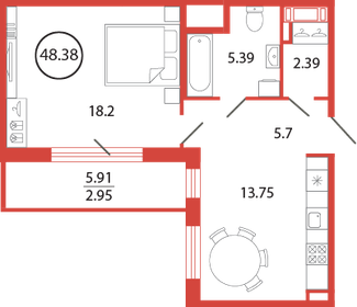 Квартира 48,4 м², 1-комнатная - изображение 1