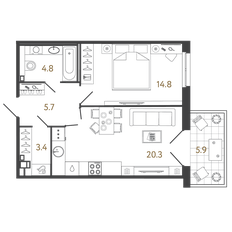 Квартира 49 м², 1-комнатные - изображение 2
