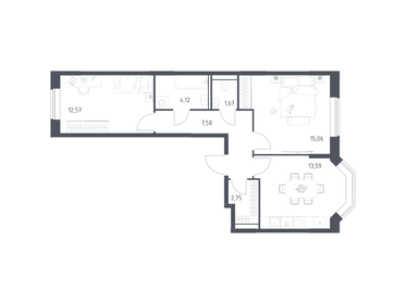 Квартира 57,3 м², 2-комнатная - изображение 1