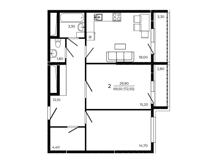 66,9 м², 2-комнатная квартира 8 540 000 ₽ - изображение 100