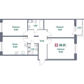 Квартира 88,3 м², 3-комнатная - изображение 1