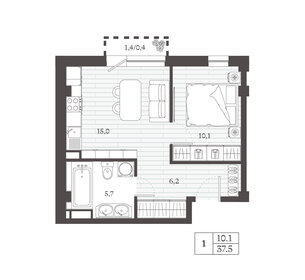 Квартира 37,5 м², 1-комнатная - изображение 1