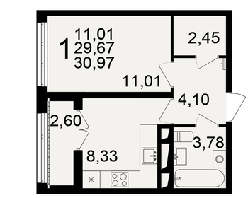 Квартира 31 м², 1-комнатная - изображение 1