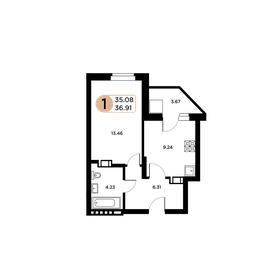 Квартира 36,5 м², 1-комнатная - изображение 1