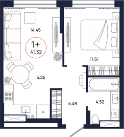 Квартира 41,3 м², 1-комнатная - изображение 1