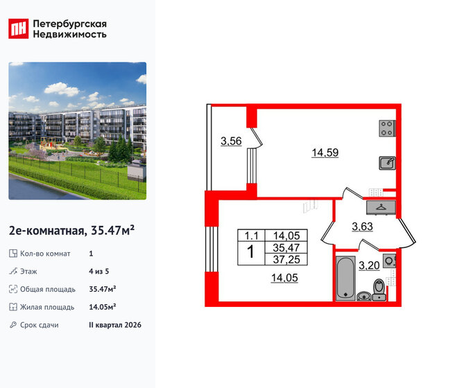 35,5 м², 1-комнатная квартира 7 800 279 ₽ - изображение 33