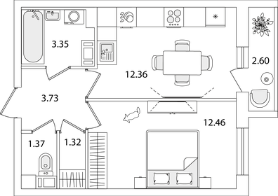 Квартира 35,9 м², 1-комнатная - изображение 1